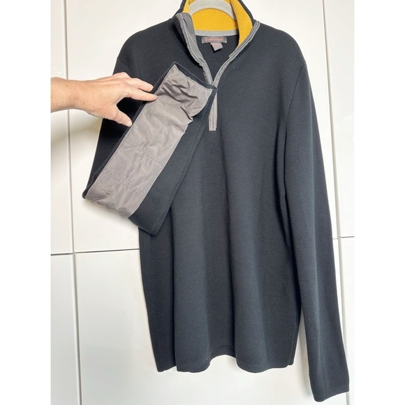 Banana Republic 1/4 Zip Black Size Large Patch Elbow Sleeves Merino Wool Blend - Picture 2 of 7